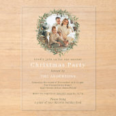 Invitations En Acrylique Fête de Noël moderne avec couronne photo (Recto)