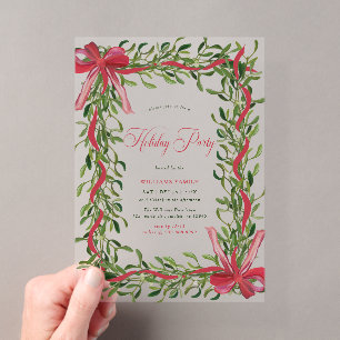 Invitations En Acrylique Fête de Noël Moderne avec Ruban Rouge et Gui