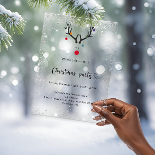 Invitations En Acrylique Fête de Noël moderne, drôle, renne givré