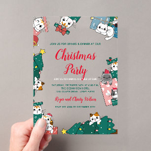 Invitations En Acrylique Fête de Noël pour chats
