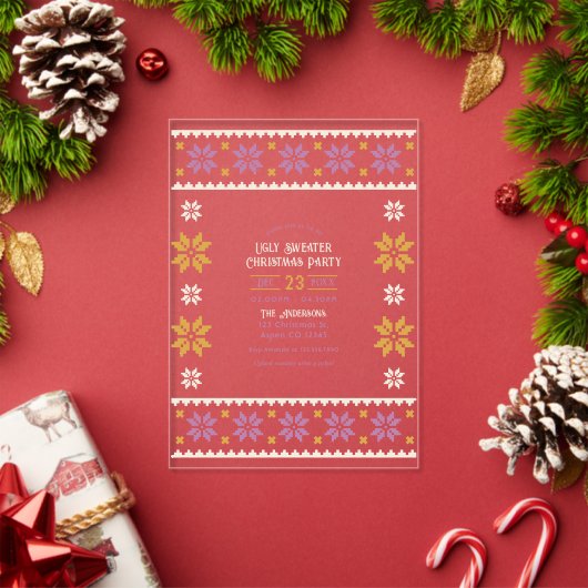 Invitations En Acrylique Fête de Noël Pull Ugly Fig Doré (Insitu (vacances))