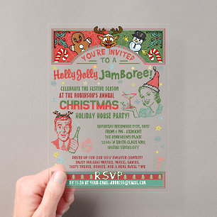Invitations En Acrylique Fête de Noël Rétro Milieu du Siècle Hiver Xmas Hum