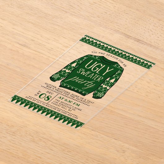 Invitations En Acrylique Fête de Noël vert moche (Poser)