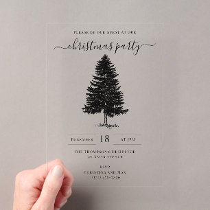 Invitations En Acrylique Fête de Noël Vintage Noir Blanc