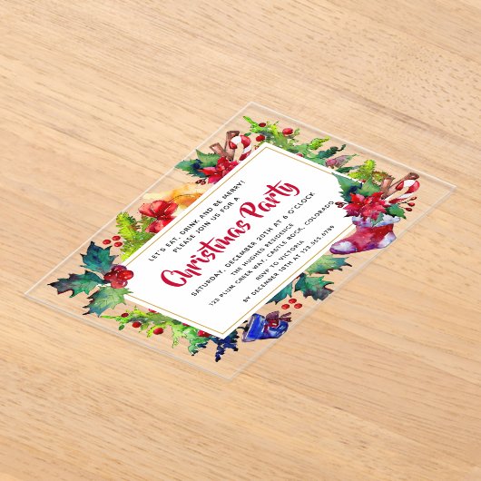 Invitations En Acrylique Fête de Noël Watercolor (Poser)
