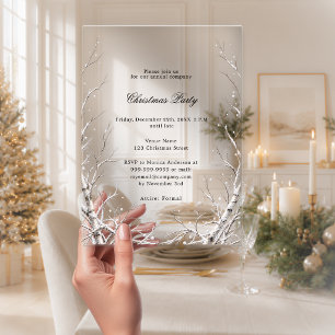 Invitations En Acrylique Fête de Noël Winter Branches Snow Business