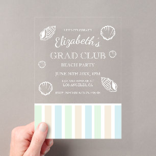 Invitations En Acrylique Fête de plage du club des diplômés