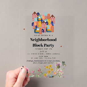 Invitations En Acrylique Fête de quartier BBQ de printemps dans le bloc