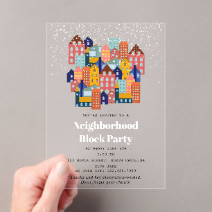 Invitations En Acrylique Fête de quartier de bloc de neige d'hiver