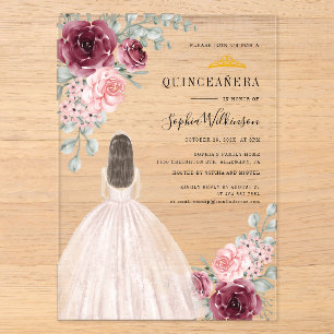 Invitations En Acrylique Fête de Quinceanera 15 ans d'anniversaire aquarell