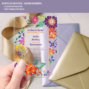 Invitations En Acrylique Fête de Quinceanera en acrylique Folkart Fleurs Oi