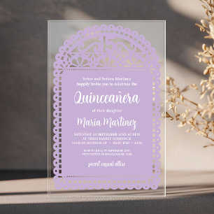 Invitations En Acrylique Fête de Quinceañera Rose Inspirée de Papel Picado
