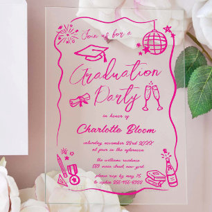 Invitations En Acrylique Fête de remise de diplômes avec dessins fantaisist