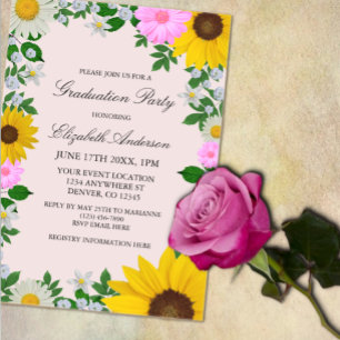 Invitations En Acrylique Fête de remise de diplômes florale au tournesol ru