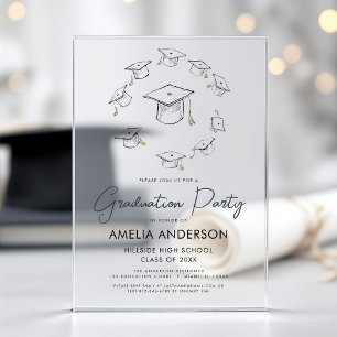 Invitations En Acrylique Fête de remise de diplômes minimaliste moderne sim
