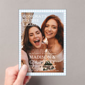 Invitations En Acrylique Fête de remise de diplômes moderne avec gingham bl (In situ (ordinateur de poche))