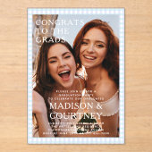 Invitations En Acrylique Fête de remise de diplômes moderne avec gingham bl (Recto)