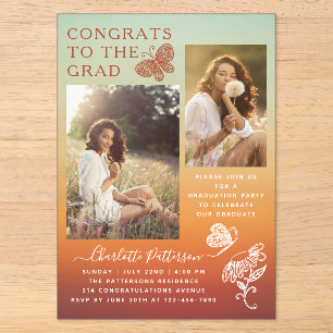 Invitations En Acrylique Fête de remise de diplômes photo papillon orange m