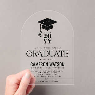 Invitations En Acrylique Fête de remise des diplômes avec chapeau et gland
