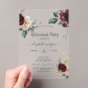 Invitations En Acrylique Fête de retraite élégante aux fleurs vintage borde