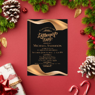 Invitations En Acrylique Fête de retraite élégante noir et or en spirale