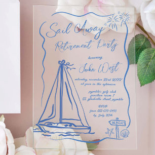Invitations En Acrylique Fête de retraite Sail Away Doodles fantaisistes