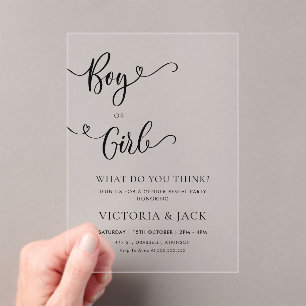 Invitations En Acrylique Fête de révélation de genre minimaliste pour garço