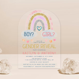 Invitations En Acrylique Fête de Révélation de Sexe Arc-en-ciel Mignon