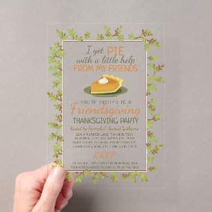 Invitations En Acrylique Fête de Thanksgiving Friendsgiving Tarte à la citr
