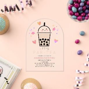 Invitations En Acrylique Fête de thé à bulles Boba Par-tea 1er anniversaire