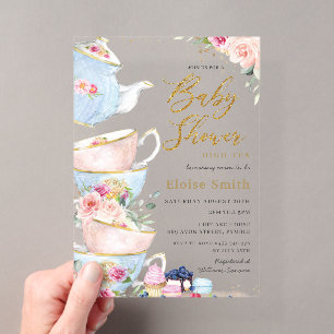 Invitations En Acrylique Fête de thé élégante aux fleurs rose saumon pour B