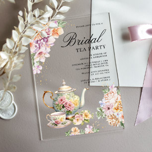 Invitations En Acrylique Fête de thé florale de printemps à l'aquarelle pou