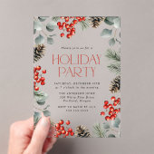 Invitations En Acrylique Fête de vacances Elegant Holly Berries et Pinecone (In situ (ordinateur de poche))