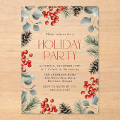 Invitations En Acrylique Fête de vacances Elegant Holly Berries et Pinecone (Recto)