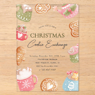Invitations En Acrylique Fête d'échange de biscuits de Noël Pastel ludique