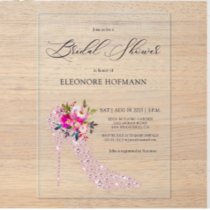 Invitations En Acrylique Fête des mariées à talons hauts de fleurs roses