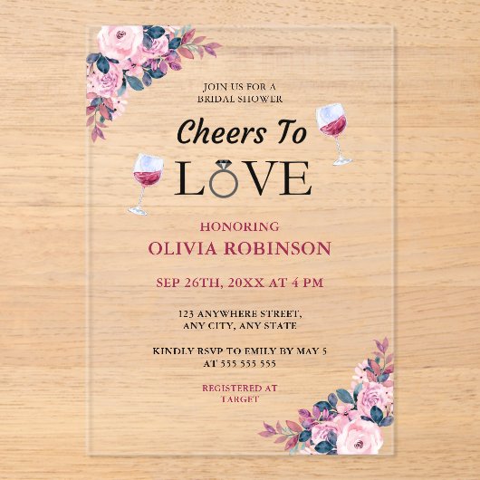 Invitations En Acrylique Fête des mariées à thème pour les vins floraux (Recto)