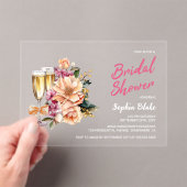 Invitations En Acrylique Fête des mariées champagne florale (In situ (ordinateur de poche))
