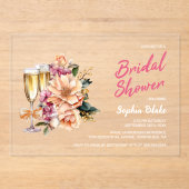 Invitations En Acrylique Fête des mariées champagne florale (Recto)