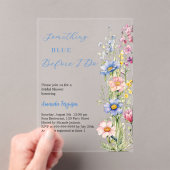 Invitations En Acrylique Fête des mariées claire bleu fleuri rose (In situ (ordinateur de poche))