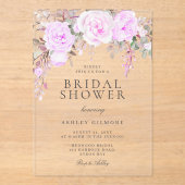 Invitations En Acrylique Fête des mariées d'aquarelle florale pourpre (Recto)