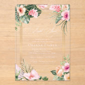 Invitations En Acrylique Fête des mariées de destination Gold Pink Tropical (Recto)