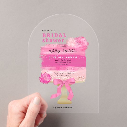 Invitations En Acrylique Fête des mariées de gâteau rose (In situ (ordinateur de poche))