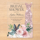 Invitations En Acrylique Fête des mariées de robe dorée rose rose rose Rose (Recto)