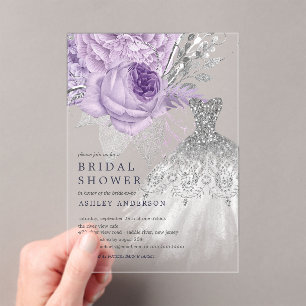 Invitations En Acrylique Fête des mariées de robe Mariage lavande argent