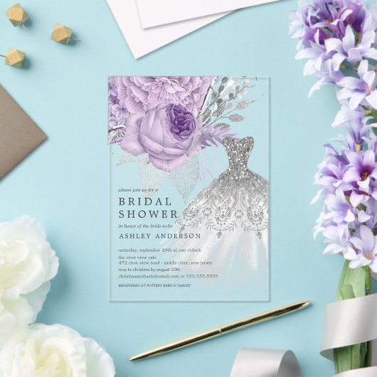 Invitations En Acrylique Fête des mariées de robe Mariage lavande argent (Insitu (Mariage))