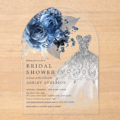 Invitations En Acrylique Fête des mariées de robe Mariage marine et argent (Recto)