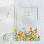 Invitations En Acrylique Fête des mariées des fleurs sauvages de Boho pour<br><div class="desc">Luncheon nuptiale Boho Wild Flowers Fête des mariées Acrylique Invitations présente de jolies fleurs de pays en orange, jaune, violet et rose sur un arrière - plan opaque avec vos informations d'invitation de douche nuptiale dans le centre. Personnalisez en modifiant le texte dans les zones de texte. Conçu pour vous...</div>