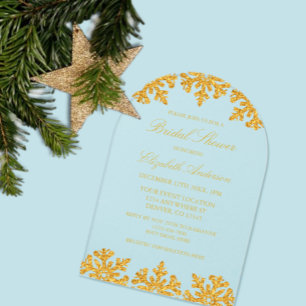 Invitations En Acrylique Fête des mariées d'hiver Gold Snowflake