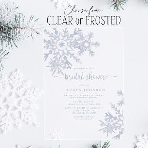 Invitations En Acrylique Fête des mariées d'hiver moderne Dusty Blue Snowfl
